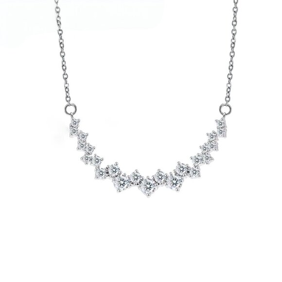 NEW Cluster Necklace 16” 14K White Gold Plated CZ Wedding Minimalist Dainty - Picture 4 of 16